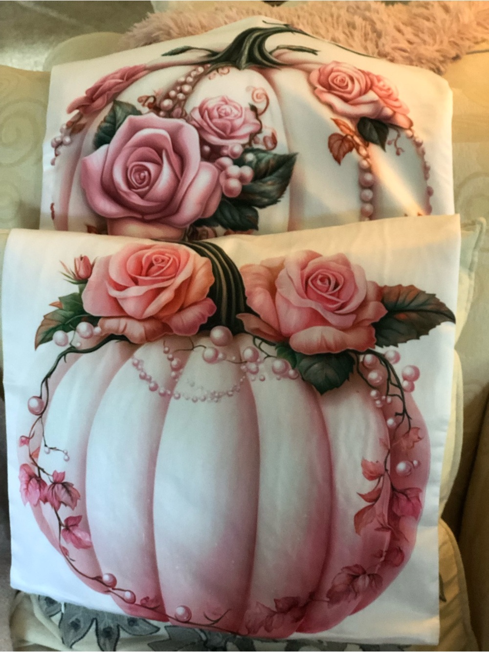 Floral Pink Rose Pumpkin PillowCover - Pink